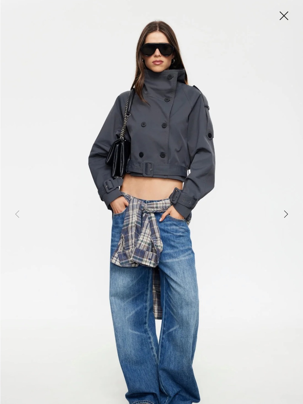 Lioness Cropped Double-Breasted Trench Coat - Charcoal